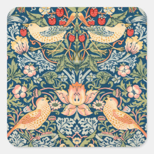 Süße Vögel, Vintage-Kunst des Erdbeerdiebs Quadratischer Aufkleber