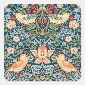 Süße Vögel, Vintage-Kunst des Erdbeerdiebs Quadratischer Aufkleber