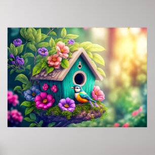 Süße Vogelbeobachter-Vogelhaus-Illustration Poster