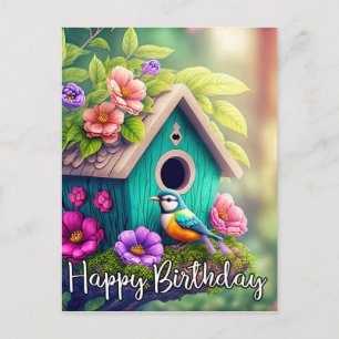 Süße Vogelbeobachter-Vogelhaus-Illustration Postkarte