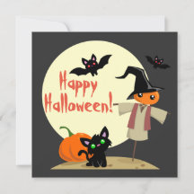 Süße Vogelscheuche & Kitty Halloween-Karte