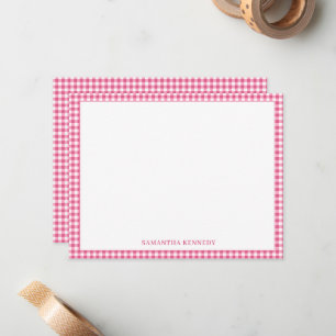 Süße, vornehme, rosa Gingham-Rand-Personalisierung Mitteilungskarte