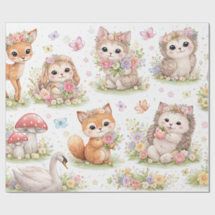 Süße Wald-Baby-Tiere Blumen-Geschenkpapier Geschenkpapier