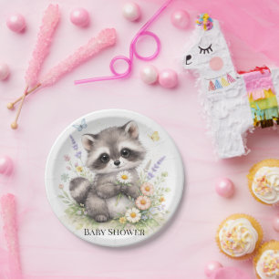 Süße Wald-Baby-Waschenbär-Baby-Party Pappteller