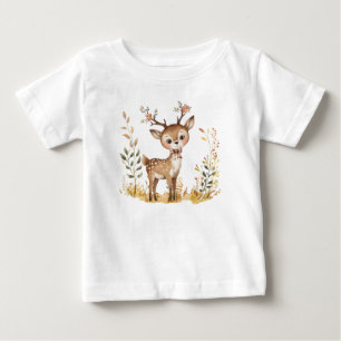 Süße Wald-Babyhirsch-Wasserfarben-Illustration Baby T-shirt