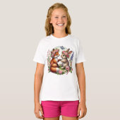 Süße Wald-Hasen-Fuchs-Mädchen T-Shirt (Vorne ganz)