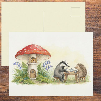 Süße Wald-Teeparty Watercolor-Karte leer Postkarte