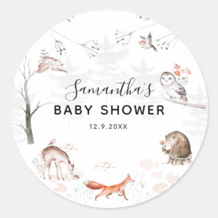Süße Wald- und Forsttiere Baby Shower Runder Aufkleber