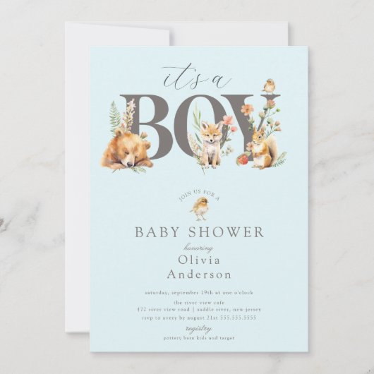 Süße Waldfreunde - ein Junge Einladung (Vorderseite)