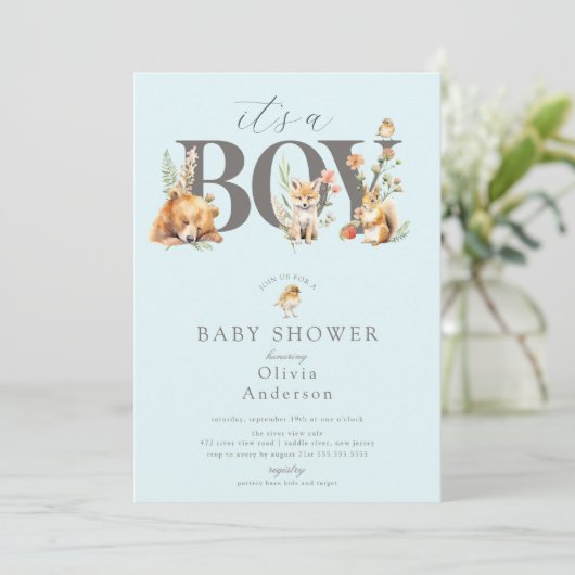 Süße Waldfreunde - ein Junge Einladung (Stehend Vorderseite)