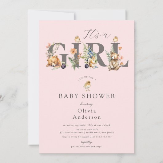 Süße Waldfreunde - ein Mädchen Einladung (Vorderseite)