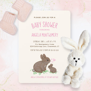 Süße Waldkaninchen mit Herzen Mädchen-Baby-Party Einladung