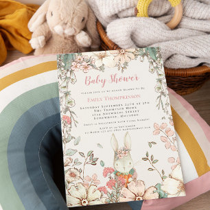 Süße Waldkaninchen-Schrift Mädchen-Baby-Party Einladung