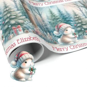 Süße Waldkaninchen-Weihnachten Personalisierter Na Geschenkpapier