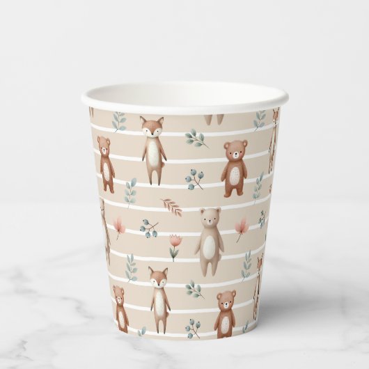 Süße Waldtiere- Aquarell- Muster- beige Pappbecher (Rückseite)