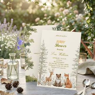 Süße Waldtiere Baby Shower Einladung