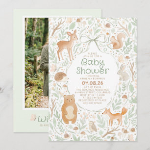 Süße Waldtiere Baby Shower Foto Einladung