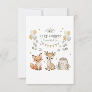 Süße Waldtiere Baby Shower   Fuchs, Reh Dankeskarte