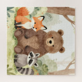 Süße Waldtiere Bär Fuchs Waschbär Wasserfarbe Puzzle (Horizontal)