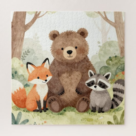 Süße Waldtiere Bär Fuchs Waschbär Wasserfarbe Puzzle (Vertikal)