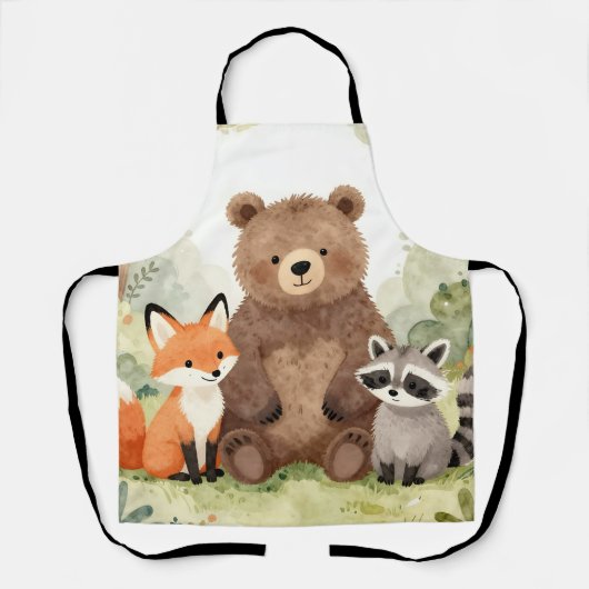 Süße Waldtiere Bär Fuchs Waschbär Wasserfarbe Schürze (Vorderseite)