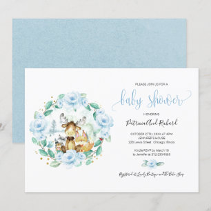 Süße Waldtiere Florale Grünpflanzen Babyparty Einladung