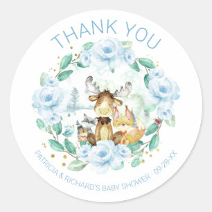 Süße Waldtiere Florale Grünpflanzen Babyparty Runder Aufkleber