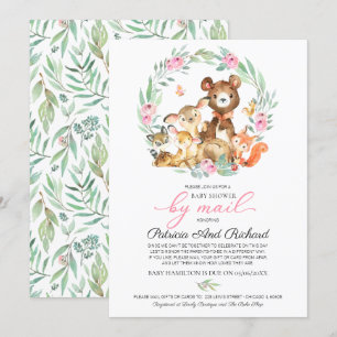 Süße Waldtiere Grün Babyparty per Post Einladung