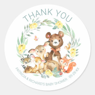 Süße Waldtiere Grün Babyparty Runder Aufkleber