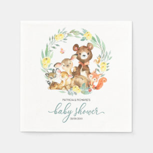 Süße Waldtiere Grün Babyparty Serviette