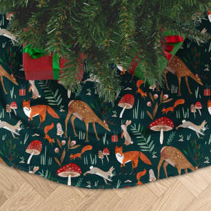 Süße Waldtiere Grüner Weihnachtswald Polyester Weihnachtsbaumdecke