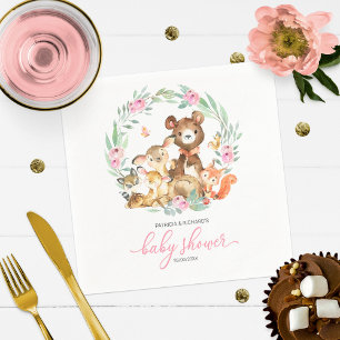 Süße Waldtiere Grünes Babyshower Serviette