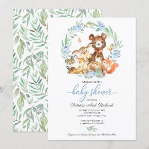 Süße Waldtiere Grünzeug Baby Shower Einladung