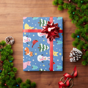 Süße Waldtiere im Schnee - Wintertier-Muster Geschenkpapier