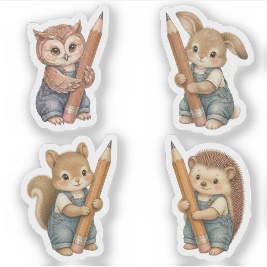 Süße Waldtiere mit Bleistift-Stickerblatt Aufkleber (Vorderseite)
