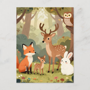 Süße Waldtiere-Nursery-Szene Postkarte