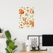 Süße Waldtiere und Beeren Muster Poster (Heimbüro)