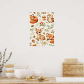 Süße Waldtiere und Beeren Muster Poster (Küche)