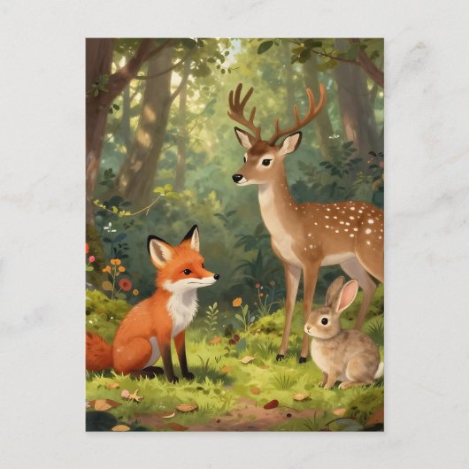 Süße Waldtiere Waldszene Postkarte (Vorderseite)