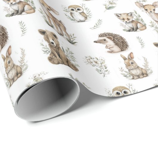 Süße Waldtiere Wasserfarbe Geschenkpapier (Rolleneckpunkt)