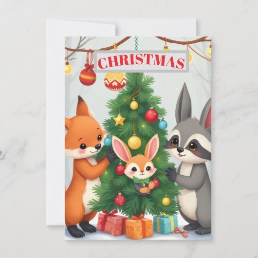 Süße Waldtiere Weihnachtsbaum Karte (Vorderseite)
