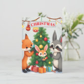 Süße Waldtiere Weihnachtsbaum Karte (Stehend Vorderseite)