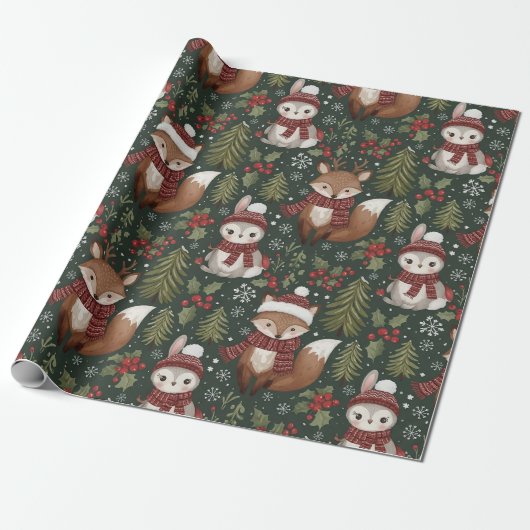 Süße Waldtiere Winter Muster Geschenkpapier (Ungerollt)