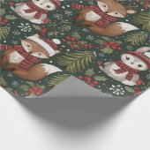 Süße Waldtiere Winter Muster Geschenkpapier (Ecke)