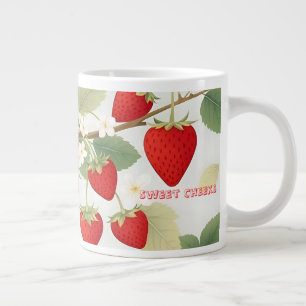 Süße Wangen Custom Red Erdbeeren Weiße Blume Jumbo-Tasse