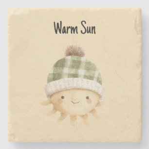 Süße warme Sonne mit Hut Steinuntersetzer