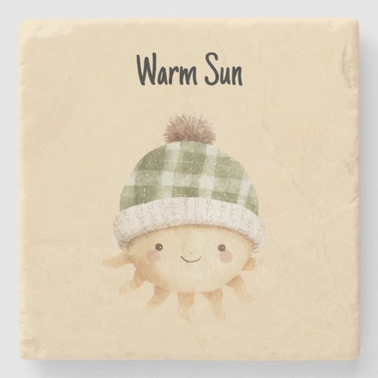 Süße warme Sonne mit Hut Steinuntersetzer (Vorderseite)