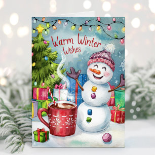 Süße warme Winterwünsche Schneemann Weihnachtskart Feiertagskarte