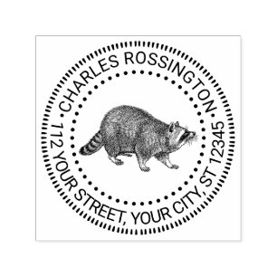 Süße Waschbär-Seitenansicht-Zeichnung Name Adresse Permastempel