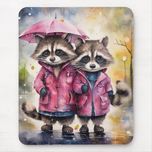 Süße Waschbären im Regen Mousepad (Vorne)